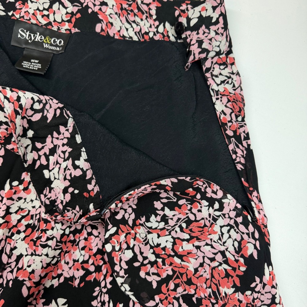 Style Co Woman 16W Black Pink Floral Print Midi Skirt Whimsigoth Flowy Coquette - Picture 4 of 8